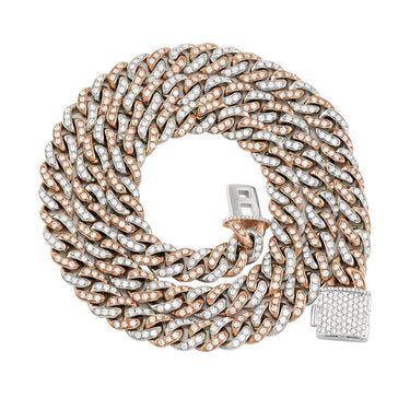 14K Two Tone Gold Diamond Cuban Chain 15 Ctw 24 Inches 9 mm